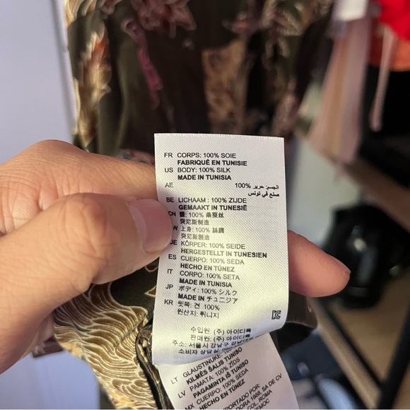 SANDRO PARIS olive army green phoenix bird floral silk sleeveless romper - Picture 9 of 9